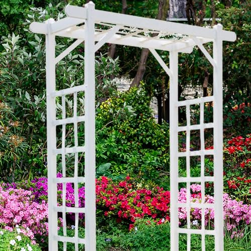 PVC Patio Garden Arch with Lattice Trellis for Climbing Plants V650
