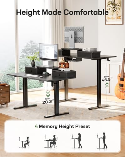 Electric Standing Desk with Drawers, Height Adjustable, Black C6615