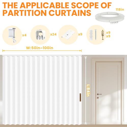 Blackout Accordion Room Divider Curtains with Ceiling Track for Bedroom Patio Sliding Door Q924855