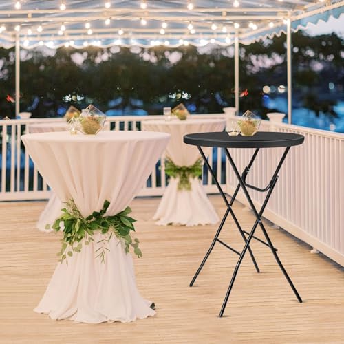 Folding Round Table Bar Height, HDPE with Gray Metal Finish, Black M940225