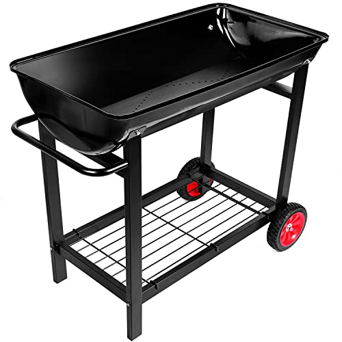 Metal Raised Planter Box on Wheels with Gardening Kit, Mobile Garden Bed Cart with Legs W630963