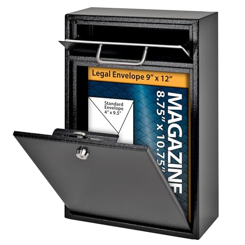 High Security Steel Locking Wall Mounted Mailbox, Black U4819