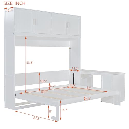 Twin Murphy Bed with Closet, Drawers & Desk, White Q211