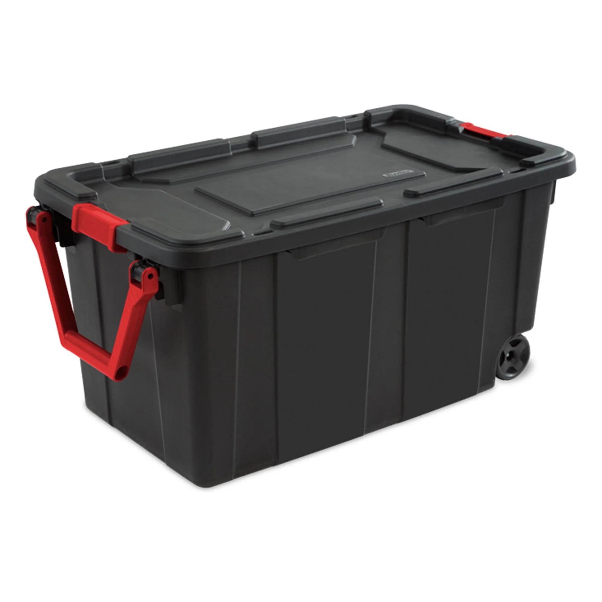 40 Gallon Wheeled Industrial Storage Tote, Black (8 Pack) X858