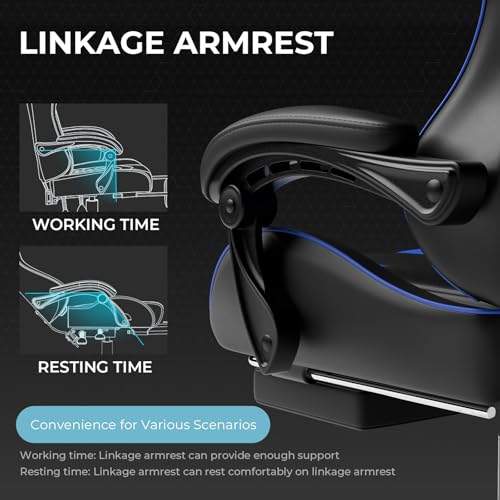 Gaming Chair with Footrest and Lumbar Support, Height Adjustable, Blue Y9034