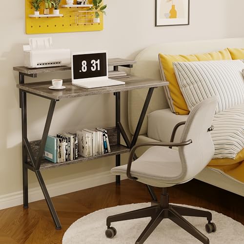 Small Desk with Adjustable Monitor Stand for Small Spaces, Grey G4959