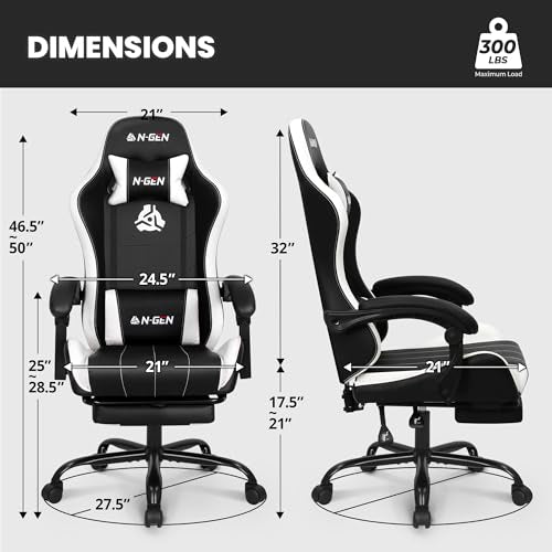 Gaming Chair with Footrest Lumbar Support High Back Recliner Ergonomic Leather L124