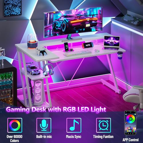L Shaped Gaming Desk with Power Outlet and LED Lights Y52619