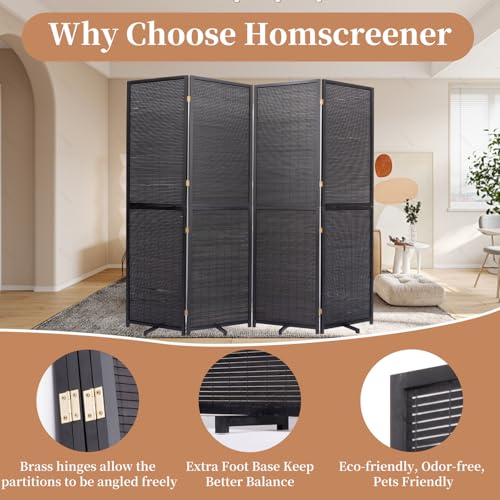 Bamboo Room Divider 4 Panel Freestanding Folding Privacy Screen T33053