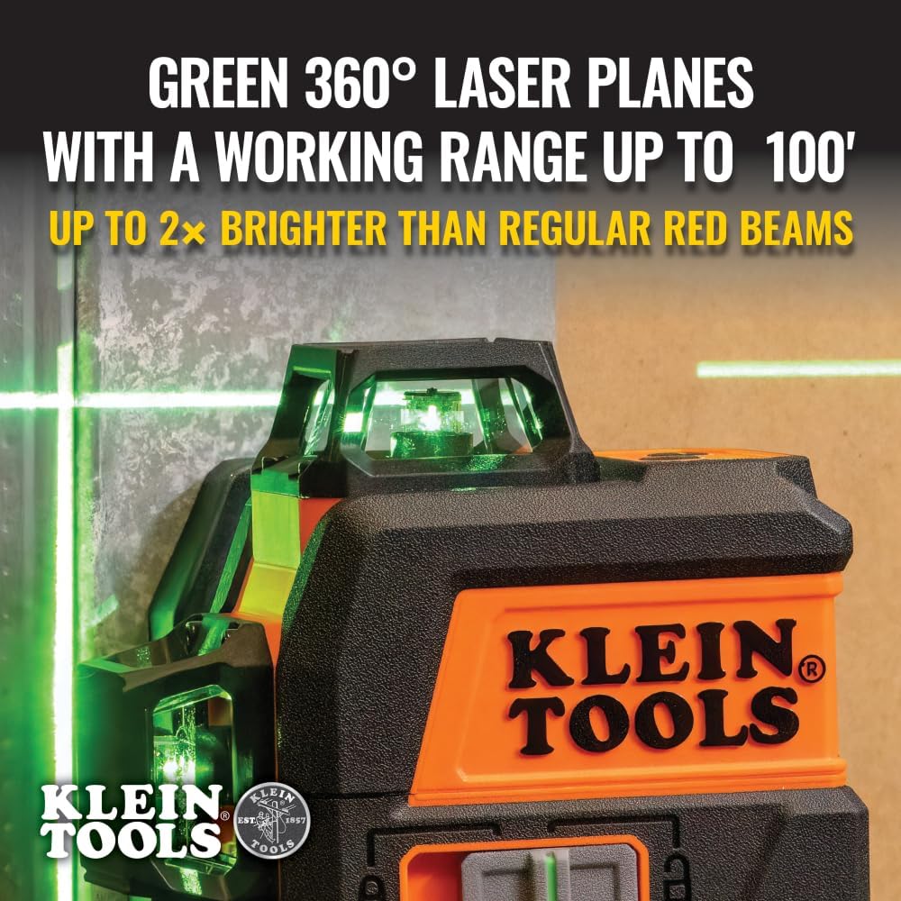 Compact Self-Leveling Laser Level, Green 360-Degree Planes, Rechargeable I34889