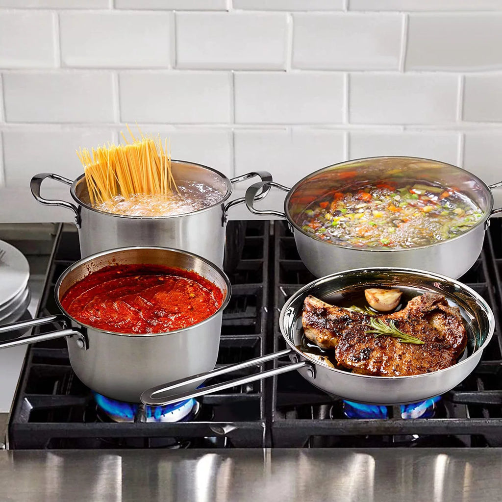 Stainless Steel Cookware Set with Stockpot, Saucepan, and Frying Pan D755813