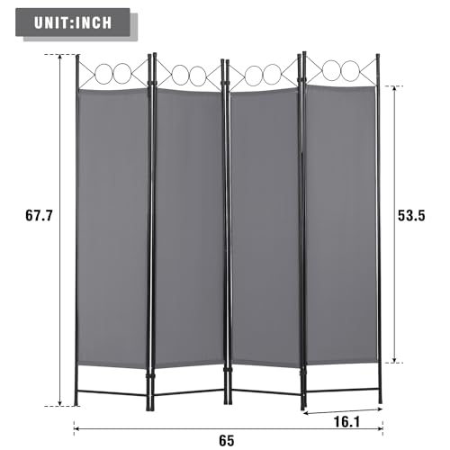 4 Panel Room Divider 6FT Steel Frame Folding Privacy Screen G872592