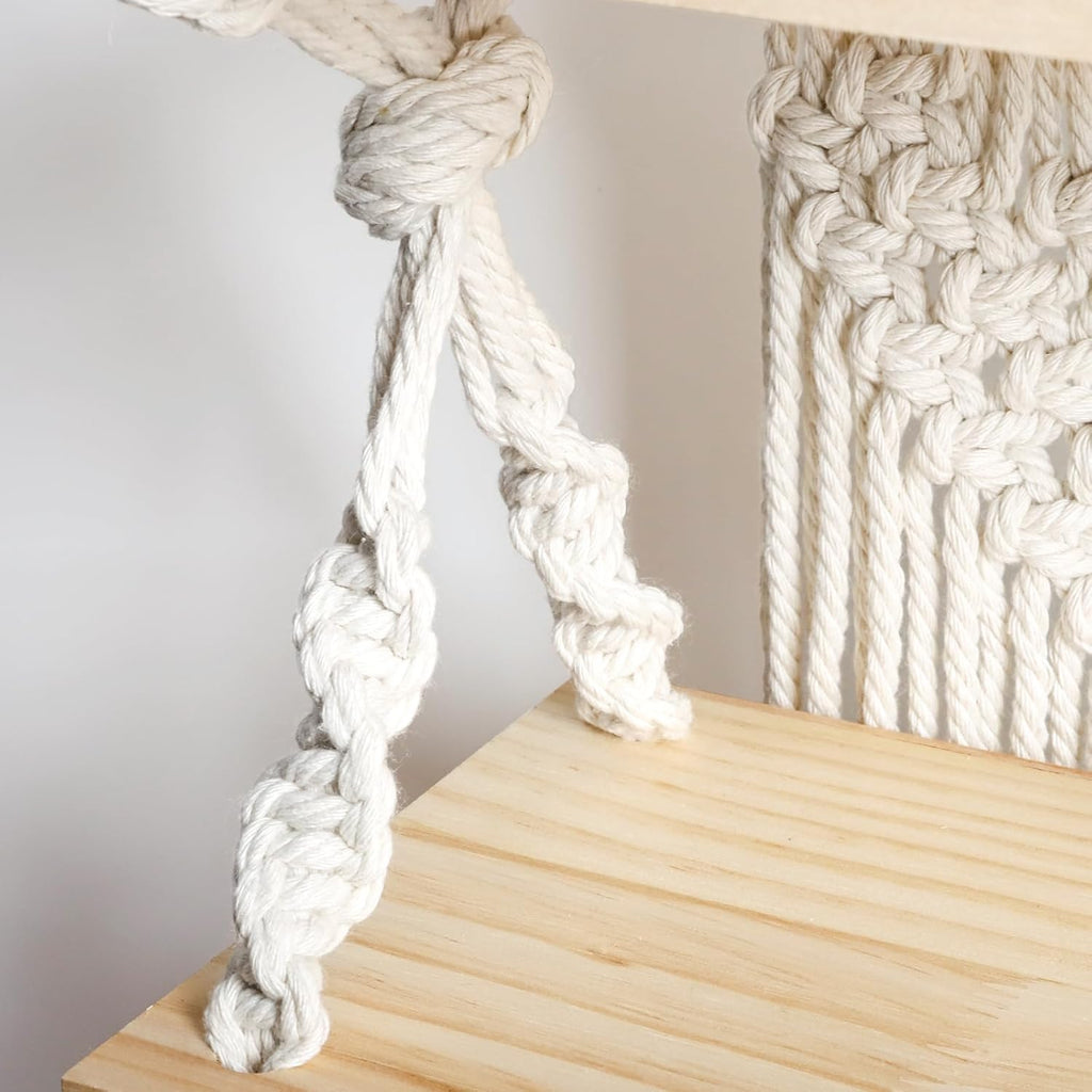 Macrame Wall Hanging Shelf with Wood Plant Rope Storage Q293499