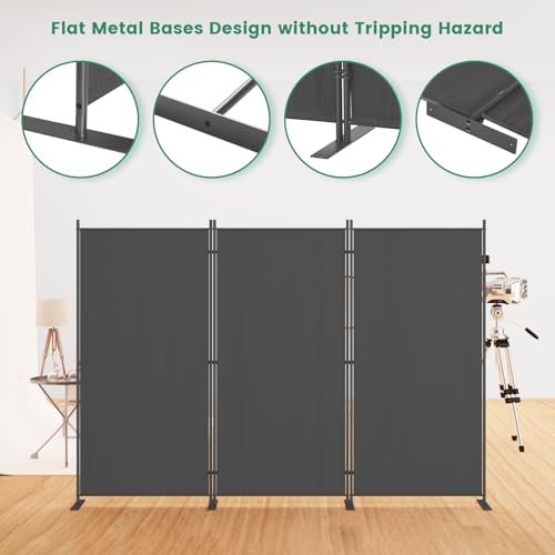 8-Panel 6 ft Tall Indoor Folding Room Divider, Portable Privacy Screen, Freestanding Partition, Dark Grey G253901