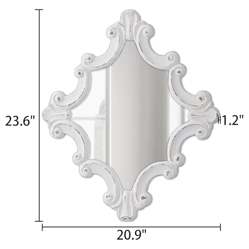 Distressed White Wood Wall Mirror 21x24 Inch S3332