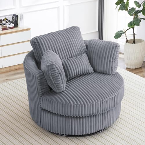 Round Swivel Barrel Chair with Ottoman for Living Room Bedroom G375183