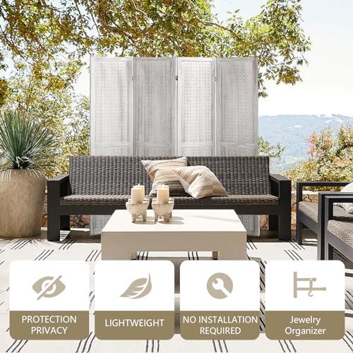 Wooden Pegboard Room Divider with Folding Privacy Screen, 5.6Ft, Light Brown D937870