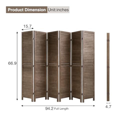 6 Panel Wood Room Divider Privacy Screen Freestanding White U13428