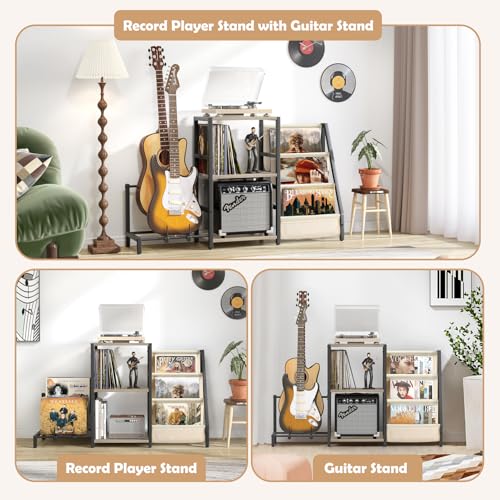 Record Player Stand with Guitar and Vinyl Storage J9238