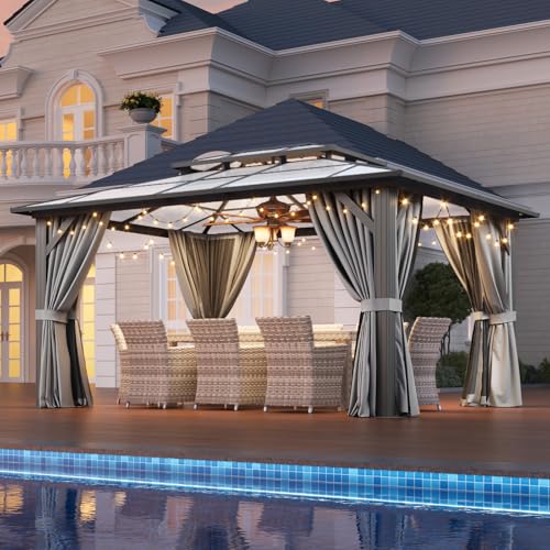 12x16 Hardtop Gazebo with Netting and Curtains for Patio K27275