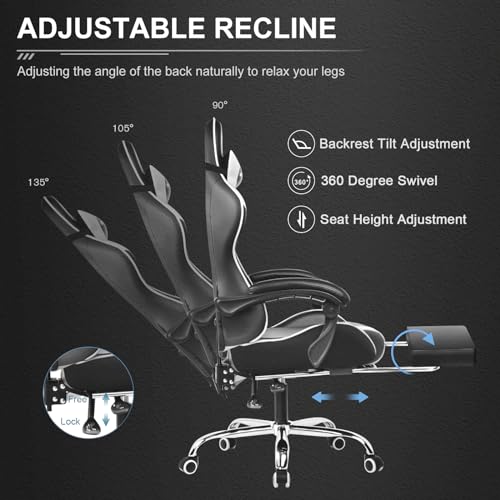 Gaming Chair with Footrest and Lumbar Support, Height Adjustable, Blue Y9034