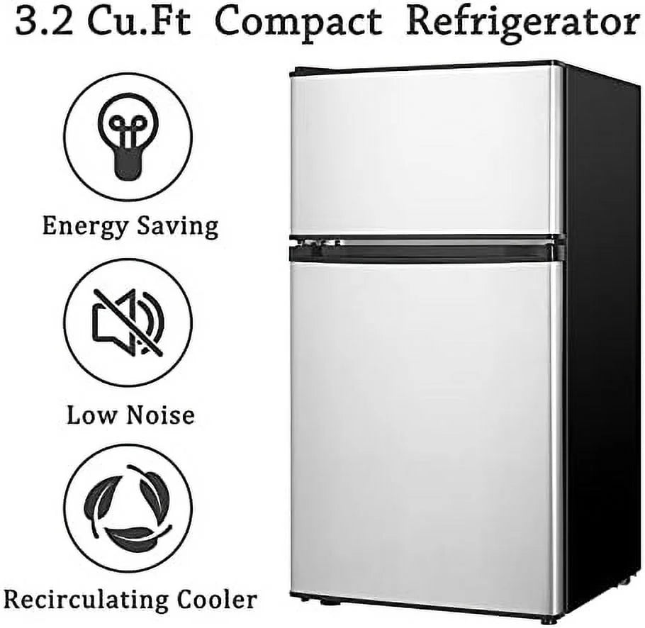 Mini Fridge with Freezer, 2 Door Compact Refrigerator, Low Noise for Bedroom, Dorm, Office Y65876