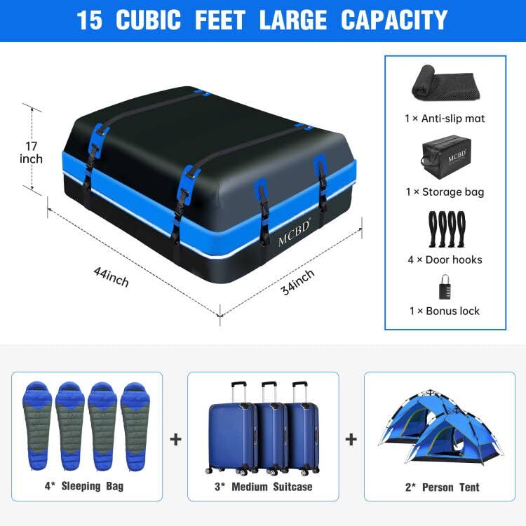 Soft-Shell Waterproof Rooftop Cargo Carrier, 21 Cubic Feet, with Straps and Storage Bag I12135