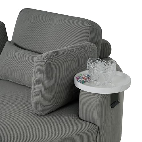 Corduroy Barrel Chair with Adjustable Headrest and Ottoman E413