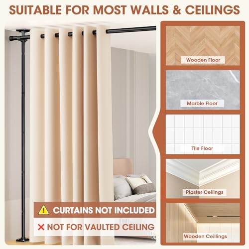 Room Divider Curtain Rod, No Drilling, Adjustable 4-10ft Height, Black N802525