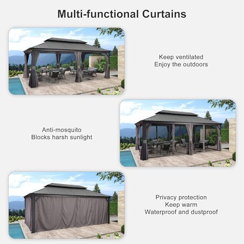 10' x 14' Permanent Hardtop Gazebo with Galvanized Steel Double Roof, Curtains and Netting Included M871