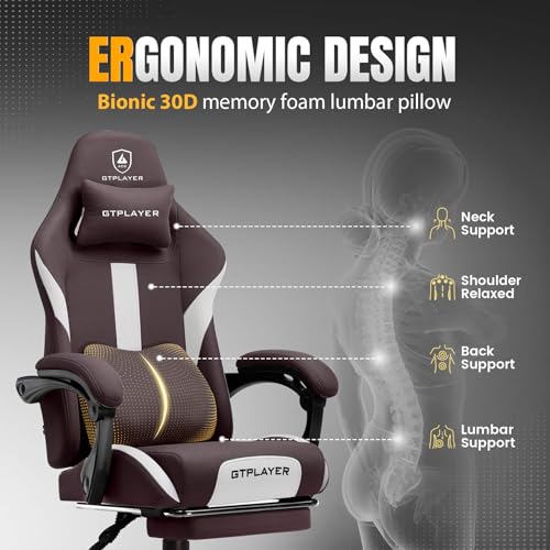 Gaming Chair Ergonomic Office Chair with Foot Rest, Breathable Fabric Computer Chair with Headrest and Lumbar Support O7023