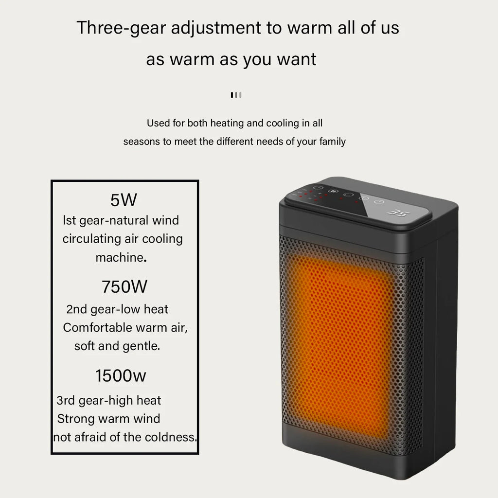 1500W Portable Electric Heater with Thermostat and Remote E1296