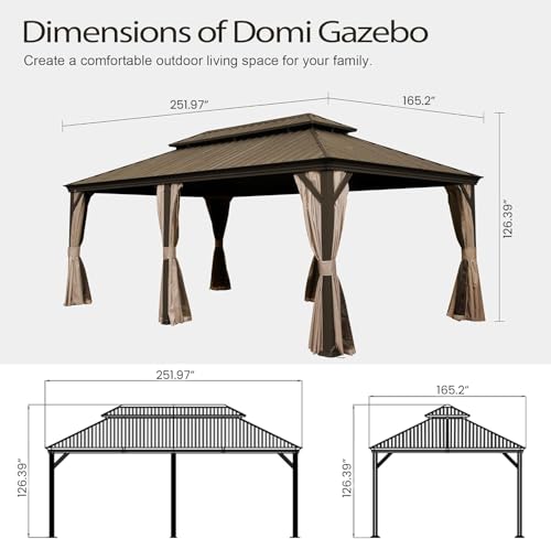 10 x 10 ft Hardtop Gazebo with Netting and Curtains, Galvanized Steel Roof for Patio K80436