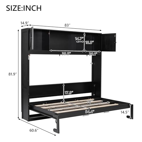 Queen Size Murphy Bed with Cabinet and LED Lights M1232