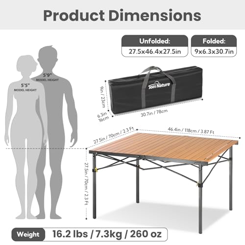 Portable Outdoor Camping Table for 2-6 Person, Foldable with Aluminum Roll-Up Top and Carry Bag P297255