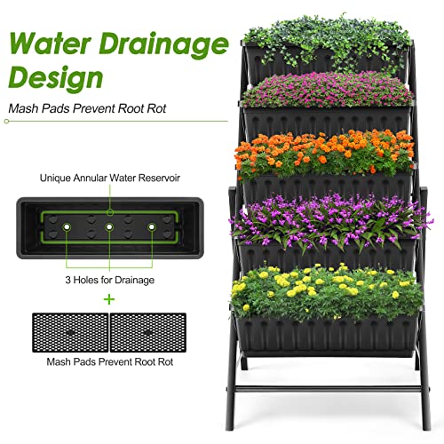 Vertical Raised Garden Bed, 5 Tiers Elevated Planter Box with Hooks for Vegetables Flowers Z6444