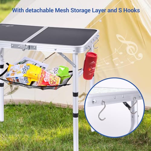 Adjustable Height Small Folding Camping Table with Mesh Layer B206
