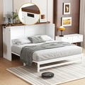 KEIKI Queen Size Murphy Bed with Charging Station, USB Ports & Storage Drawers, Pine Folding Cabinet Bed for Guest Room, Bedroom, Office, Living Room – White & Walnut (No Mattress Included)