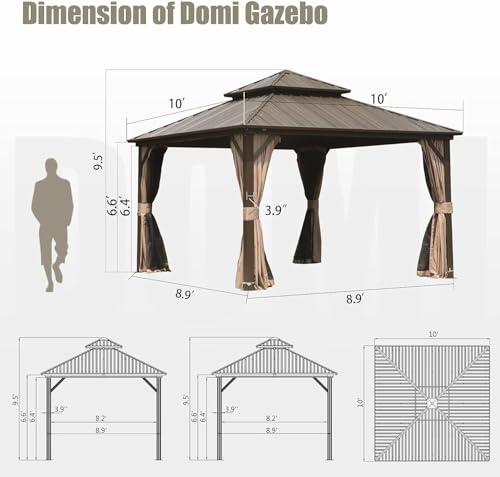 10 x 10 ft Hardtop Gazebo with Netting and Curtains, Galvanized Steel Roof for Patio K80436