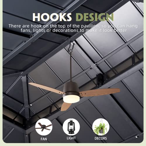 12x20 ft Hardtop Gazebo Double Roof Galvanized Steel Canopy Outdoor Aluminum Frame with Netting and Curtains X191579