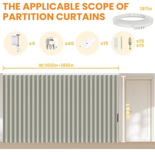 Blackout Accordion Room Divider Curtains with Ceiling Track for Bedroom Patio Sliding Door Q924855