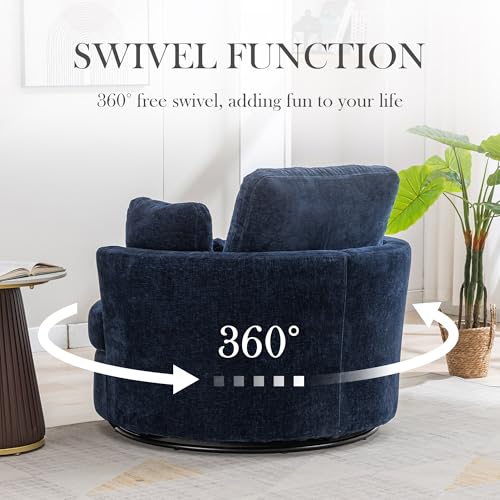 Oversized Swivel Barrel Chair with Ottoman, Chenille, Beige M813