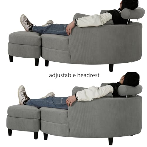 Corduroy Barrel Chair with Adjustable Headrest and Ottoman E413
