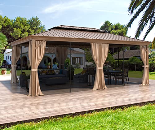 12x16 ft Hardtop Gazebo with Double Roof, Curtains and Netting T94173