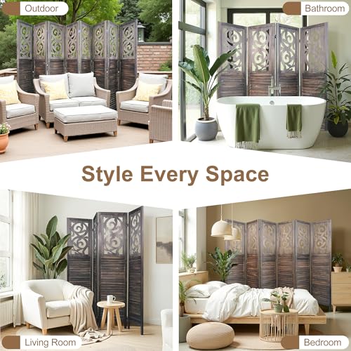 6 Panel Wooden Room Divider with Shelves P850285