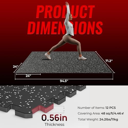 24 Pcs Interlocking Rubber Top Exercise Mats for Home Gym B471556