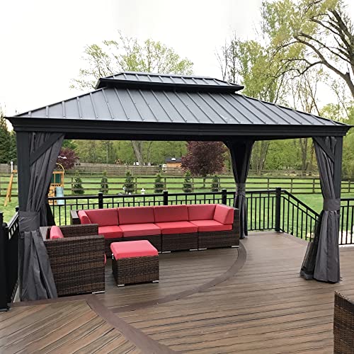 10' x 14' Permanent Hardtop Gazebo with Galvanized Steel Double Roof, Curtains and Netting Included M871