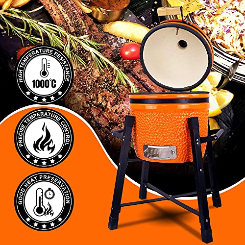 Ceramic Kamado Charcoal BBQ Grill and Smoker, 15 Inch with Tall Stand Z263