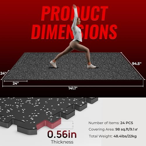 24 Pcs Interlocking Rubber Top Exercise Mats for Home Gym B471556