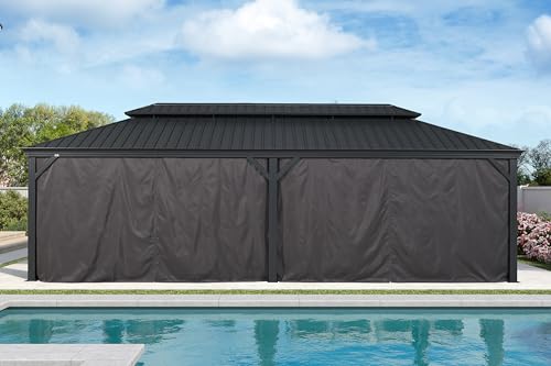 10' x 14' Permanent Hardtop Gazebo with Galvanized Steel Double Roof, Curtains and Netting Included M871